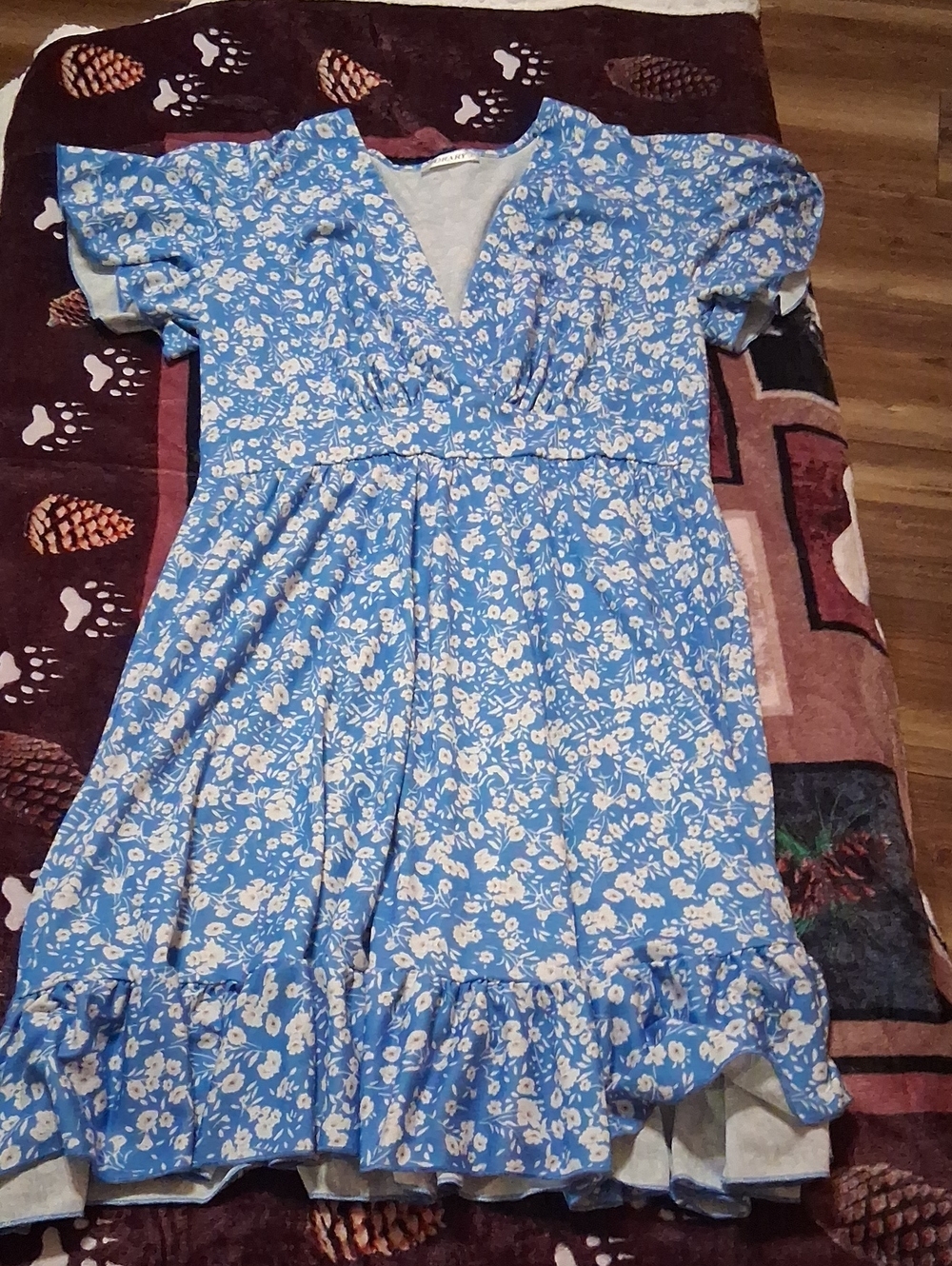Trary Light Blue Floral Dress with Ruffle Hem